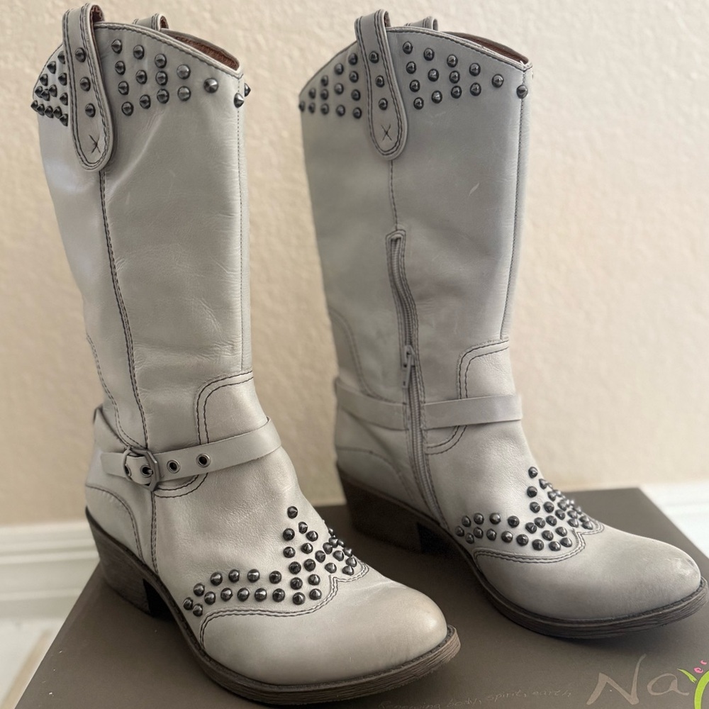 Naya "Sable" Light Gray Studded Edgy Boots